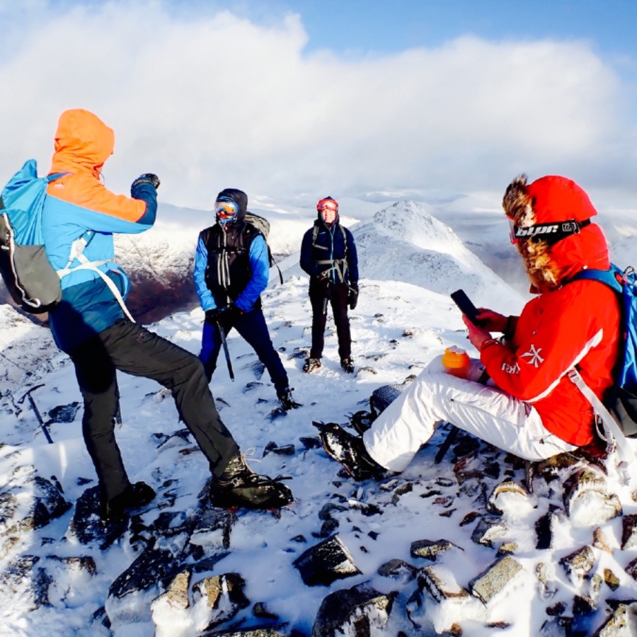 Winter mountaineering and climbing on Bidean nan Bian in Glen Coe Scotland