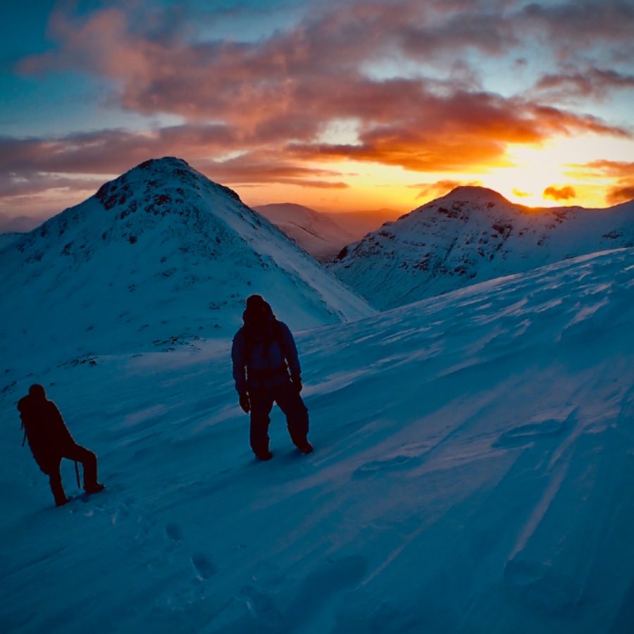 Sunrise in glen coe Buachaille Etive Beag with Ocean Vertical Winter mountaineering