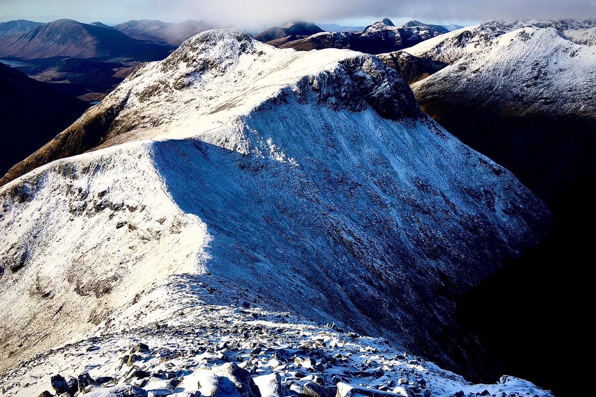 winter mountaineering on the Buachaille Etive Mor ridge Scotland