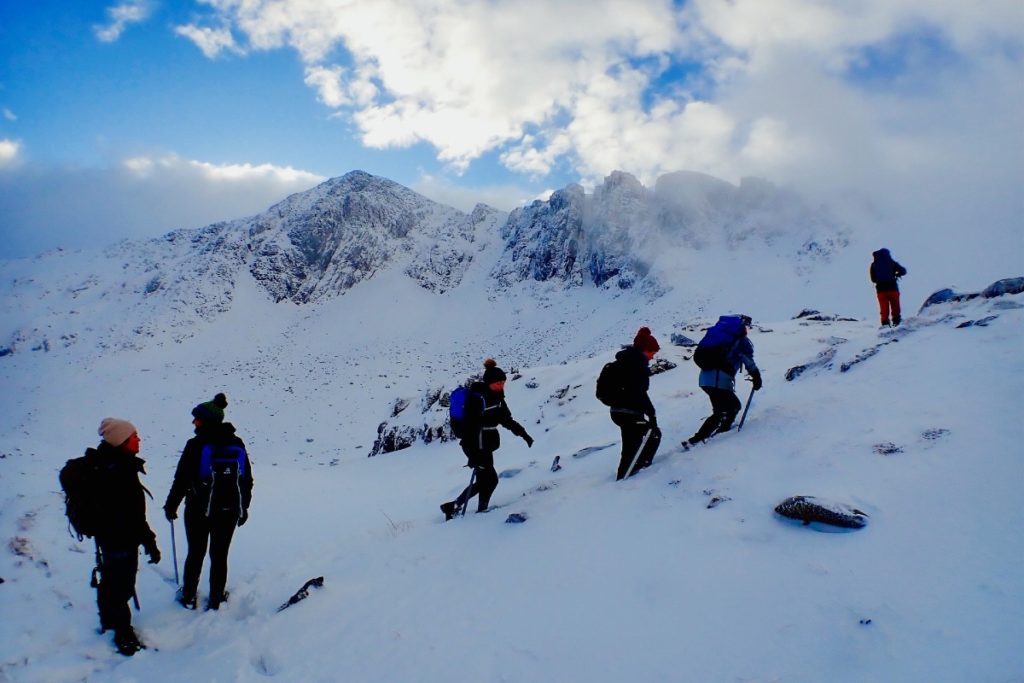 Winter skills mountaineering Stob Coire nan Lochan Glen Coe Scotland