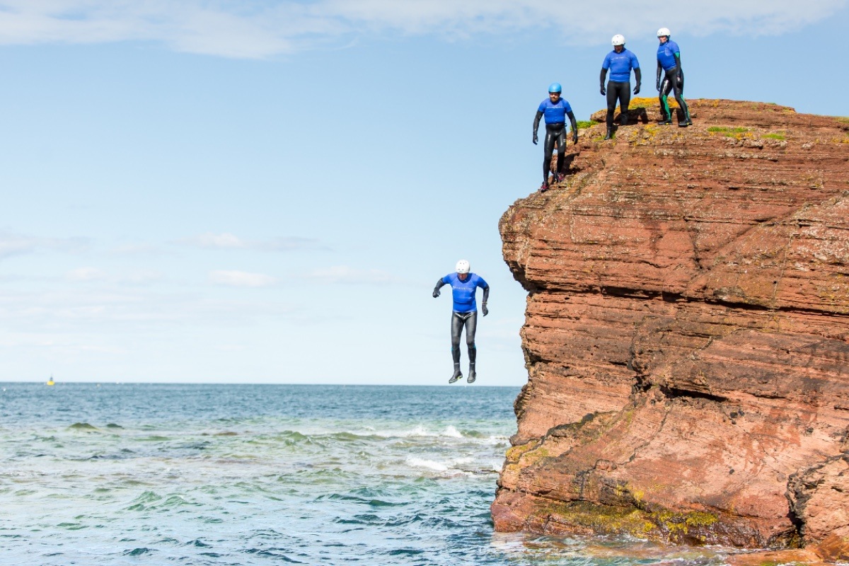 Coasteering in East Lothian at Seacliff Beach between Dunbat and North Berwick