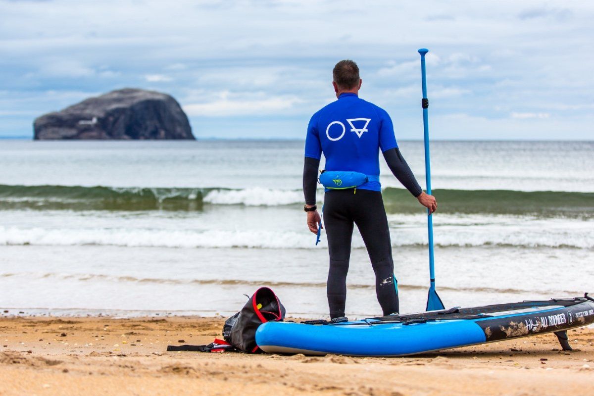 paddle boarding SUP by the Bass Rock and Seacliff Beach in East Lothian