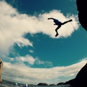 coasteering big jump into the sea by dunbar and north berwick in east lothian